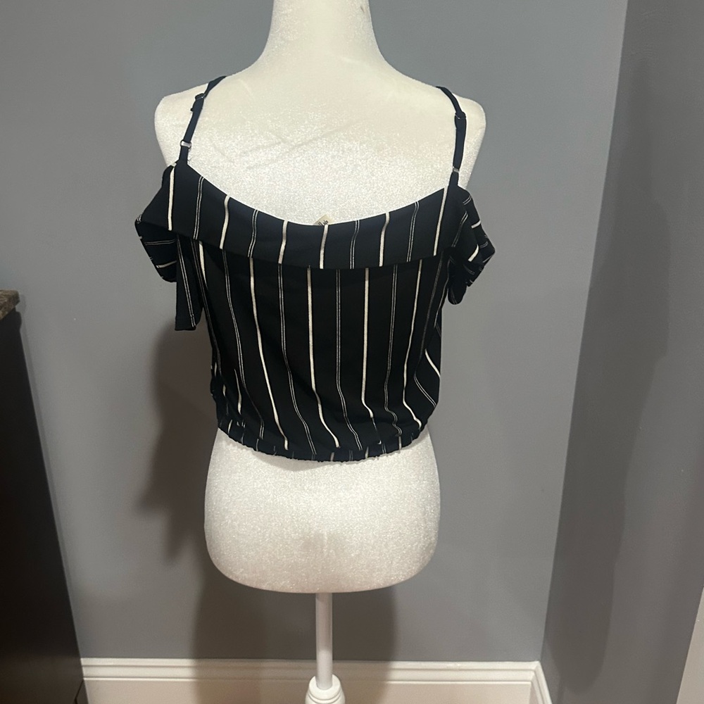 Express Black and White Striped Crop Top